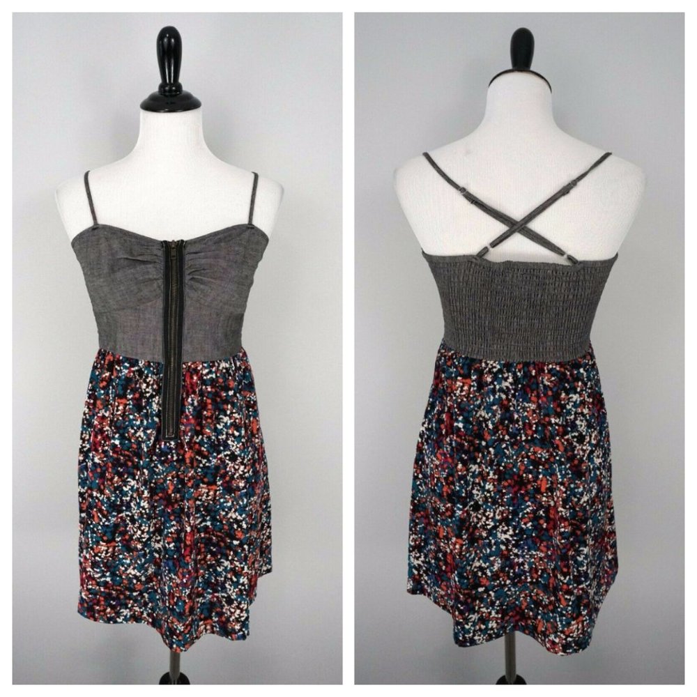 JOHNNY MARTIN Gray Multicolor Zip Front Dress